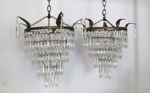 A Pair of Antique Four Tier Glass Ceiling Lights