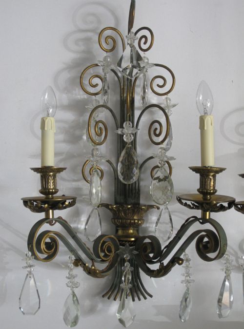 fig 1. A PAIR OF PAINTED STEEL AND GILDED WALL LIGHTS