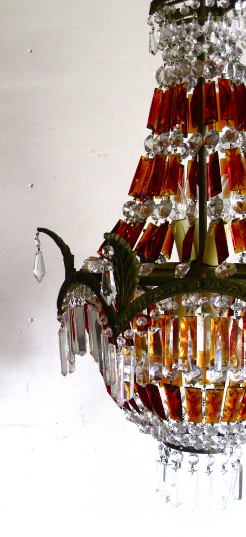 fig 1. AN ANTIQUE AMBER AND CLEAR GLASS CHANDELIER
