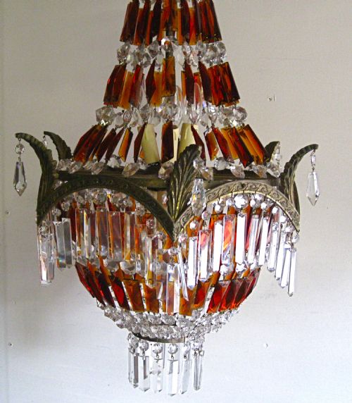 fig 2. AN ANTIQUE AMBER AND CLEAR GLASS CHANDELIER