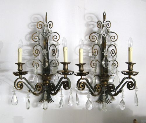 A Pair of Painted Steel and Gilded Wall Lights