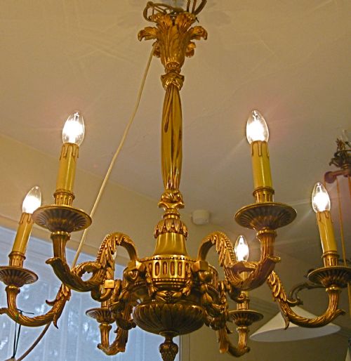 fig 1. A LATE VICTORIAN SIX ARM BRASS CHANDELIER