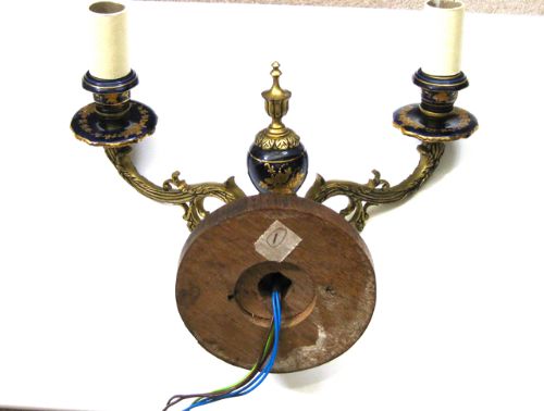 fig 2. A PAIR OF BLUE PORCELAIN AND BRASS WALL LIGHTS