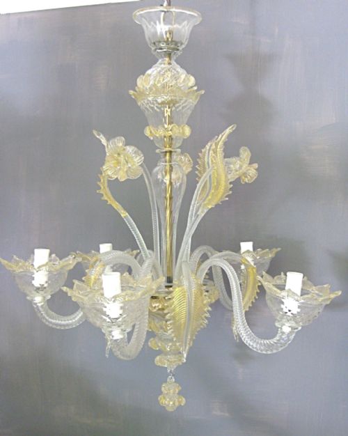 Cream and Clear Glass Murano Chandelier