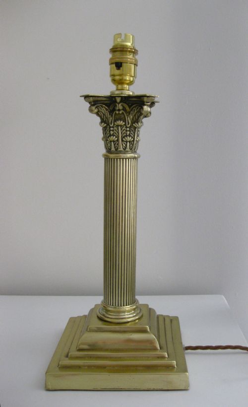 A Victorian Brass Corinthian Column Lamp