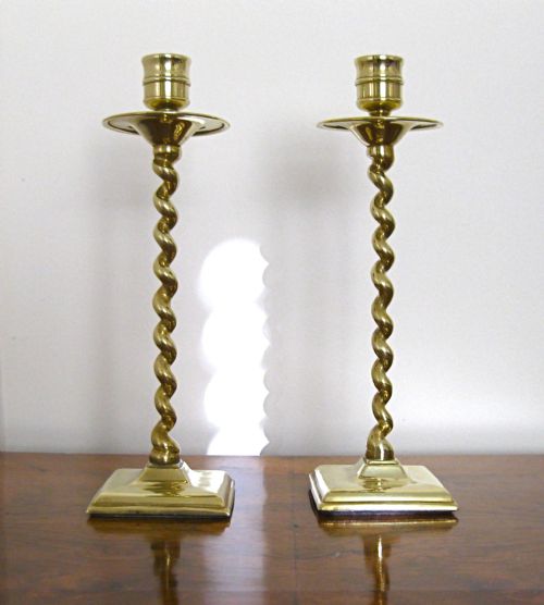fig 1. PAIR OF BRASS BARLEY TWIST CANDLESTICKS