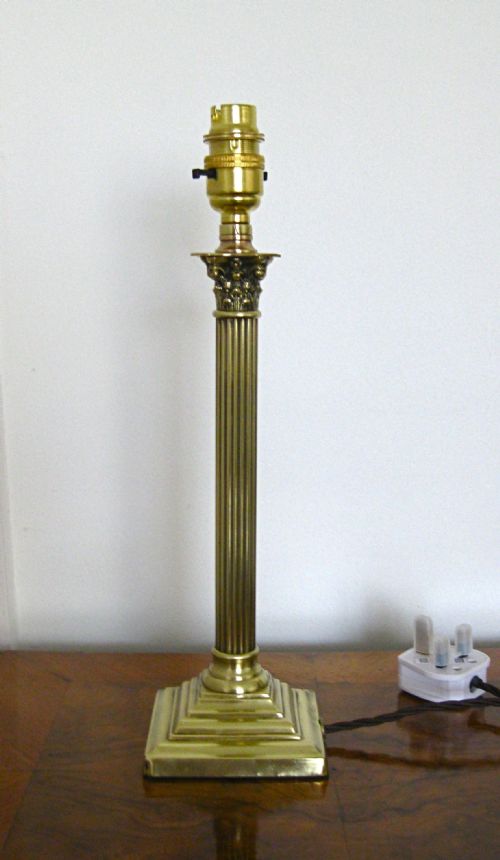 Edwardian Brass Corinthian Column Lamp