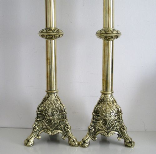 fig 1. PAIR TALL BRASS CANDLESTICKS