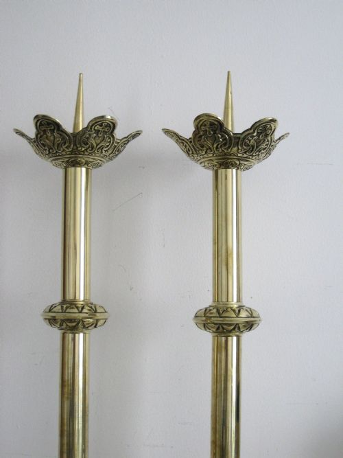 fig 2. PAIR TALL BRASS CANDLESTICKS