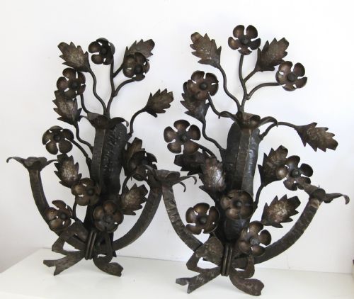 Pair Arts and Crafts Iron Wall Candelabra