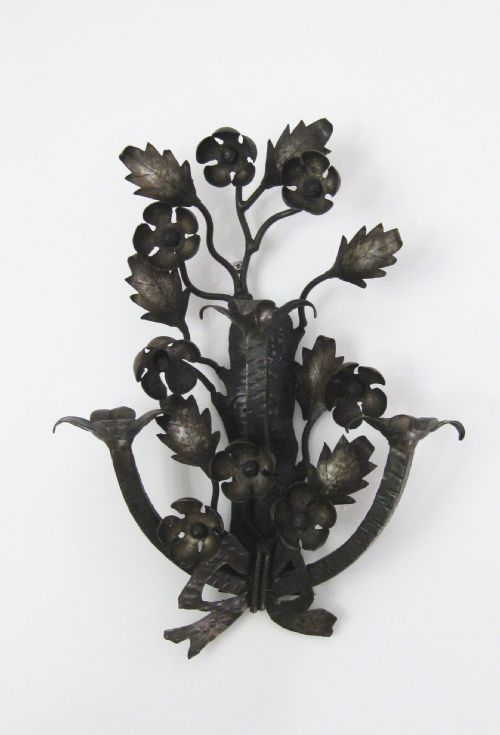 fig 1. PAIR ARTS AND CRAFTS IRON WALL CANDELABRA