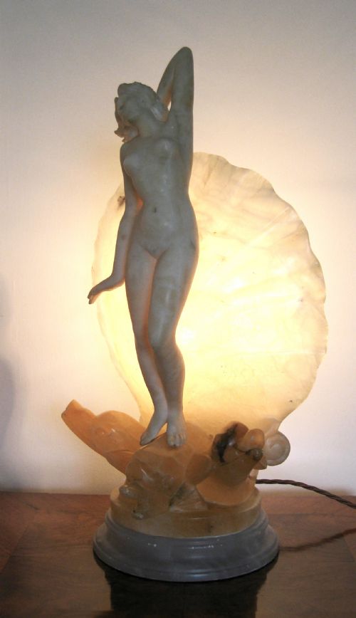 Art Nouveau Marble and Alabaster Lamp