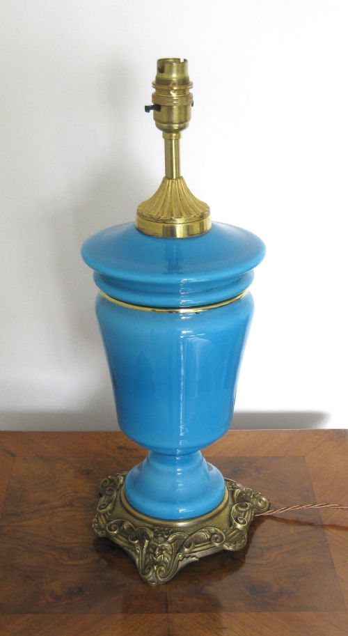 Victorian Blue Glass Converted Oil Lamp