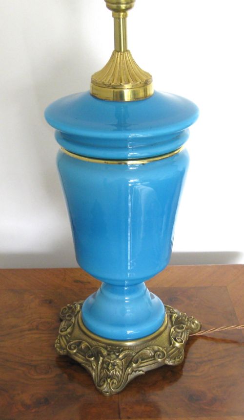 fig 1. VICTORIAN BLUE GLASS CONVERTED OIL LAMP