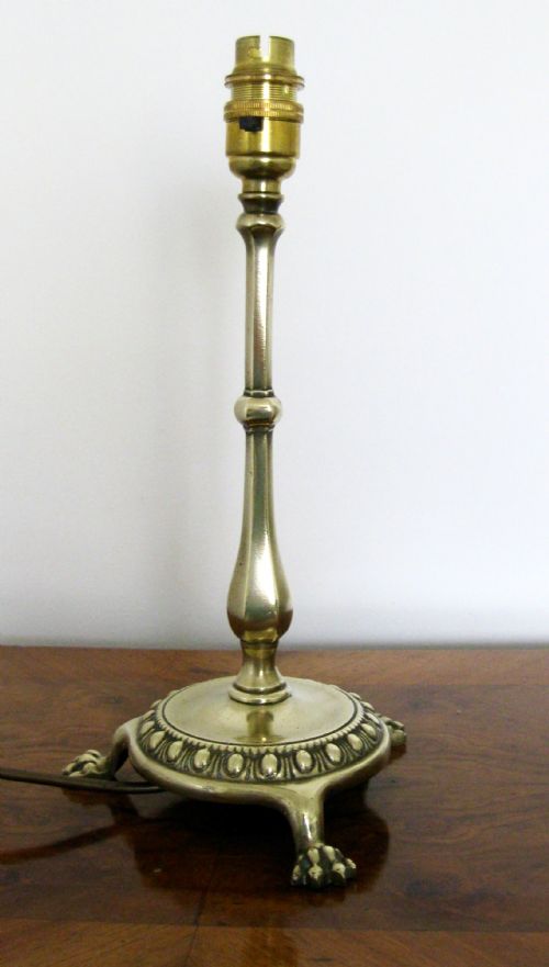 Edwardian Brass Lamp with Lions Claw Feet