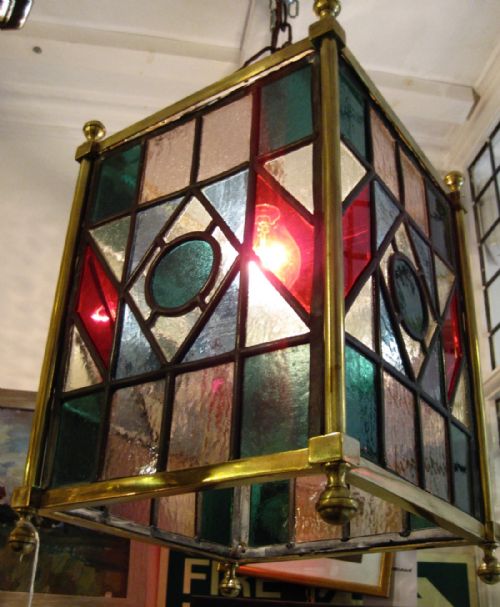 fig 1. VICTORIAN STAINED GLASS HALL LANTERN