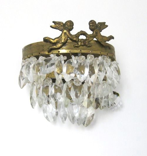 Pair of Cherub and Glass Drop Wall Lights