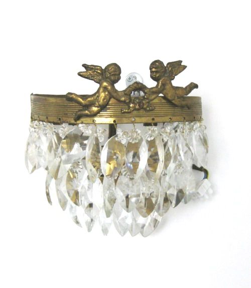 fig 1. PAIR OF CHERUB AND GLASS DROP WALL LIGHTS