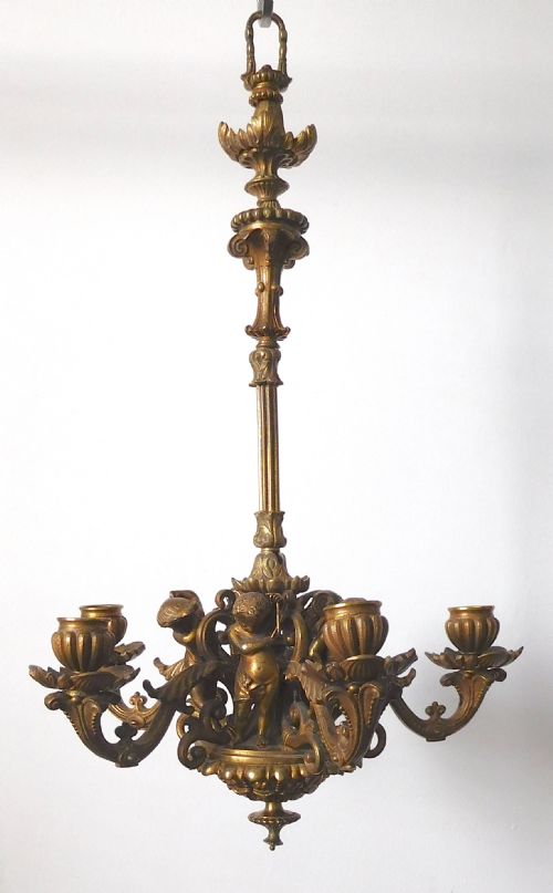 Little Victorian Brass Chandelier with Cherubs