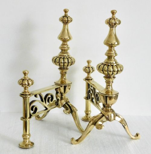 fig 2. PAIR VICTORIAN BRASS FIRE DOGS