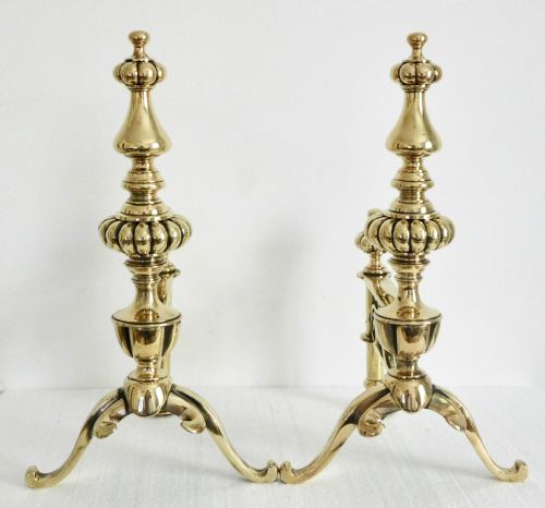 fig 1. PAIR VICTORIAN BRASS FIRE DOGS