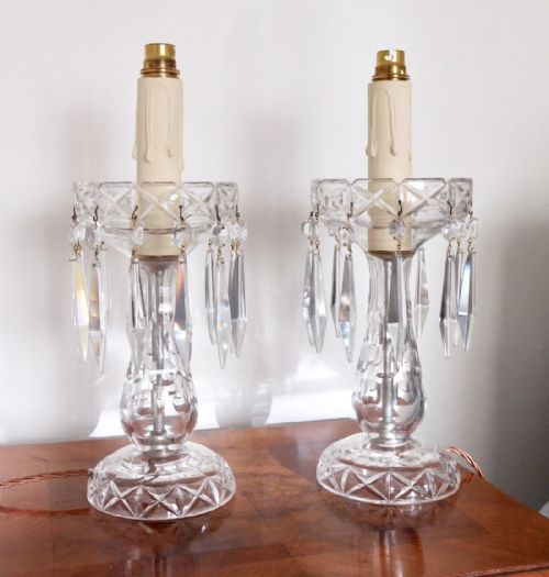 Pair Glass Lustre Lamps