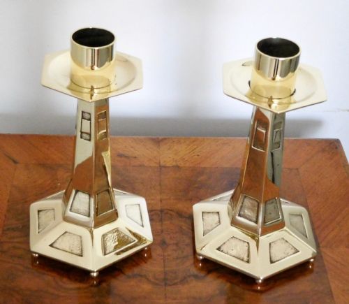 fig 1. PAIR OF HEAVY ARTS AND CRAFTS CANDLESTICKS