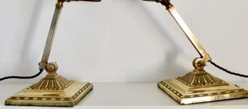 fig 3. DATED 1916 PAIR McFADDIN EMERALITE BANKERS LAMPS