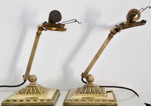 fig 1. DATED 1916 PAIR McFADDIN EMERALITE BANKERS LAMPS