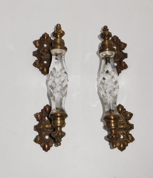 Pair of Victorian Brass and Glass Door Handles
