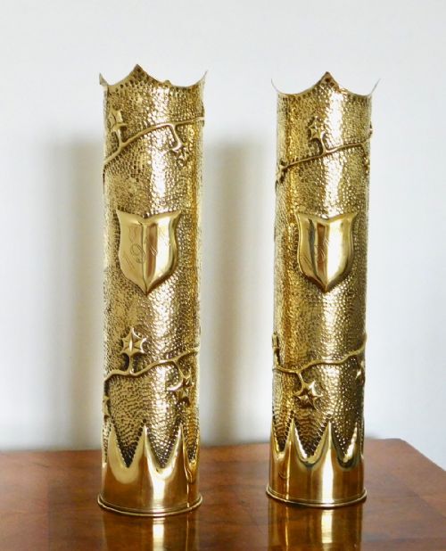 Pair Tall Ww1 Shell Cases with 1914-1918 Dates