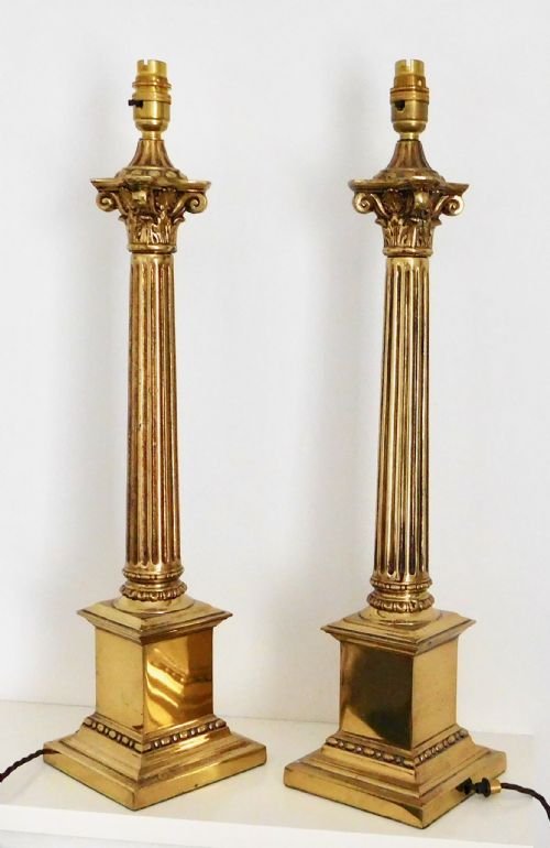 Pair of Heavy Corinthian Column Lamps