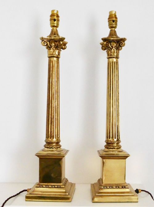 fig 1. PAIR OF HEAVY CORINTHIAN COLUMN LAMPS