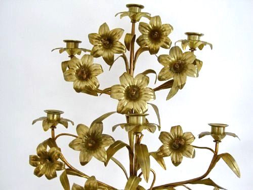fig 1. A PAIR OF ANTIQUE BRASS FLOWER CANDELABRA