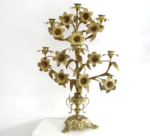 fig 2. A PAIR OF ANTIQUE BRASS FLOWER CANDELABRA