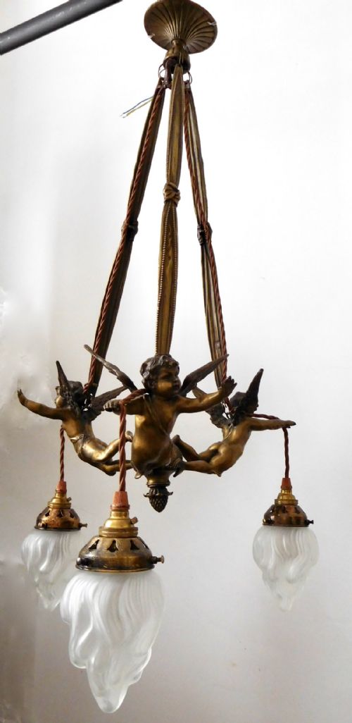Brass Flying Cherub Ceiling Light