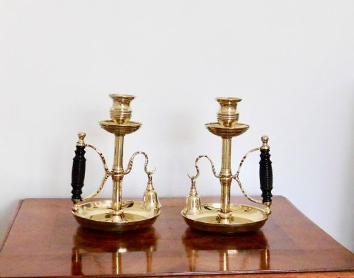 Pair Edwardian Brass Chambersticks with Snuffers