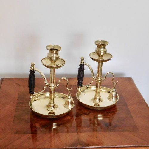fig 1. PAIR EDWARDIAN BRASS CHAMBERSTICKS WITH SNUFFERS
