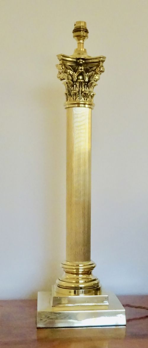 Early 20thc  Tall Brass Corinthian Column Lamp