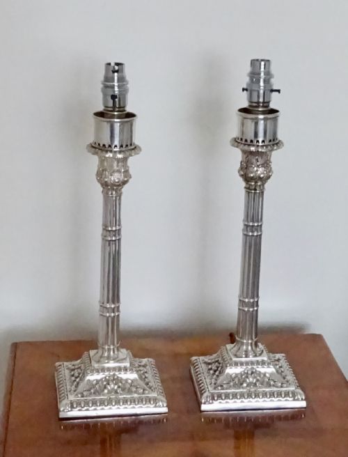 fig 1. PAIR VICTORIAN SILVER PLATED LAMPS