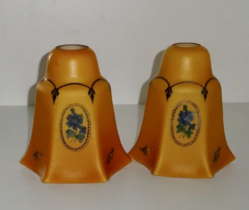 fig 1. PAIR ANTIQUE GLASS LAMP SHADES