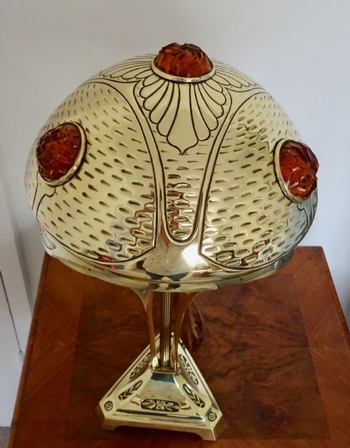 fig 2. ART DECO BRASS LAMP WITH FACETED GLASS DECORATIONS ON THE SHADE