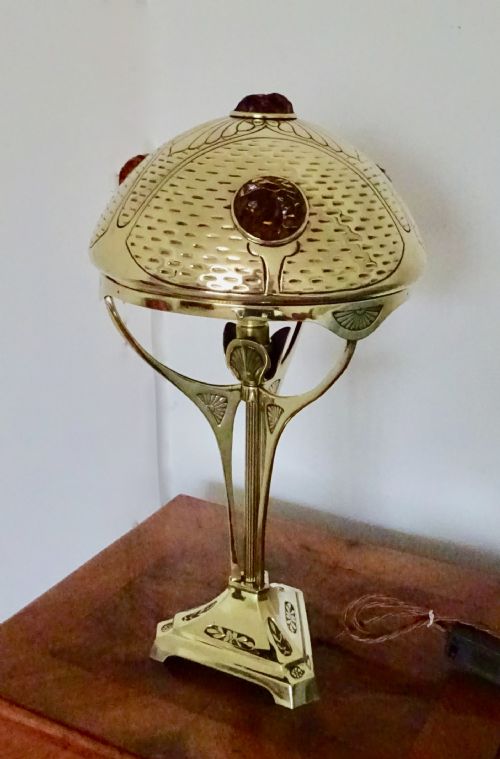 fig 3. ART DECO BRASS LAMP WITH FACETED GLASS DECORATIONS ON THE SHADE