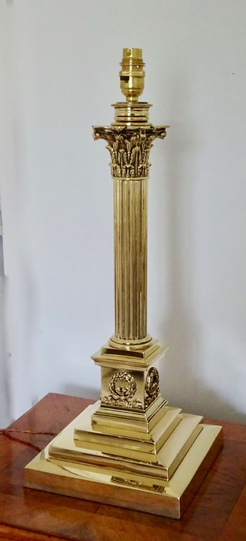 J Hinks and Sons - Very Heavy Brass Corinthian Column Lamp