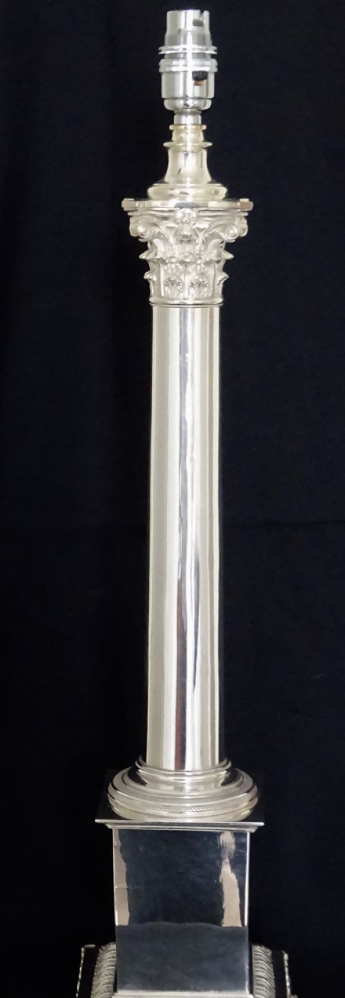 fig 1. SILVER PLATED CORINTHIAN COLUMN LAMP