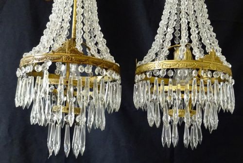 fig 1. A PAIR (OR 2 X SINGLE) GLASS DROP CHANDELIERS