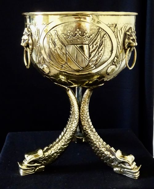 Victorian Brass Jardiniere  on Three Dolphin  Feet