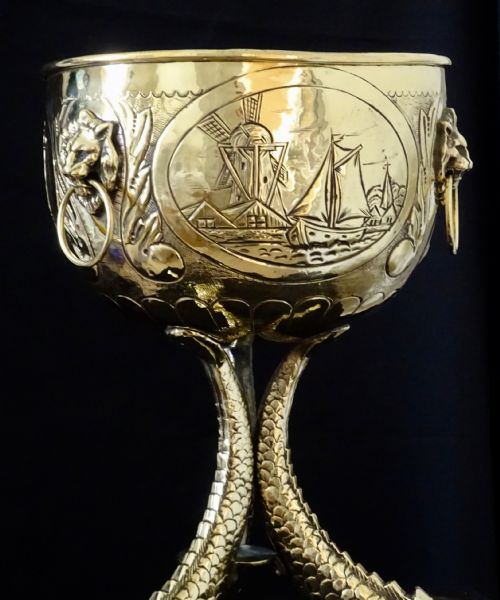 fig 1. VICTORIAN BRASS JARDINIERE ON THREE DOLPHIN FEET