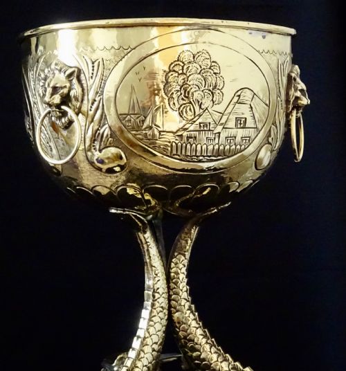 fig 2. VICTORIAN BRASS JARDINIERE ON THREE DOLPHIN FEET