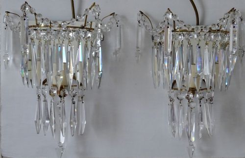 Set of Four Glass Drop, Mirror Backed Wall Lights